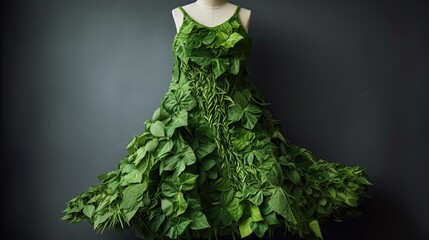 Organic and Sustainable: Fresh Green Leaf Dress Design for Eco-Friendly Fashion: Generative AI