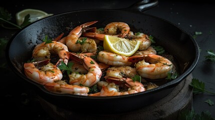 Savory Roasted Shrimp with Lemon & Garlic - A Perfect Hearty Meal for Dinner, Generative AI