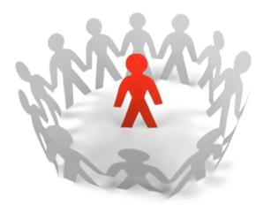 Paper People Standing in a Circle and One Red Paper Man Inside