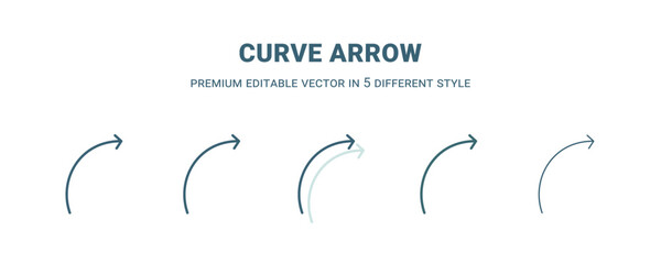 curve arrow icon in 5 different style. Outline, filled, two color, thin curve arrow icon. Editable vector can be used web and mobile