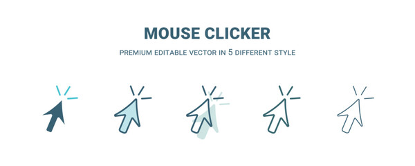 mouse clicker icon in 5 different style. Outline, filled, two color, thin mouse clicker icon. Editable vector can be used web and mobile