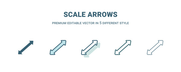 scale arrows icon in 5 different style. Outline, filled, two color, thin scale arrows icon. Editable vector can be used web and mobile