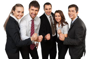 Business team celebrating success on background