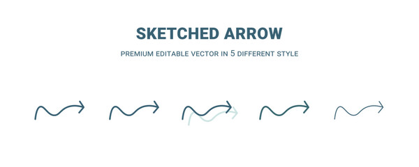 sketched arrow icon in 5 different style. Outline, filled, two color, thin sketched arrow icon. Editable vector can be used web and mobile