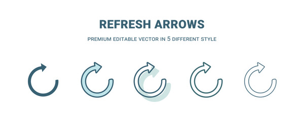 Obraz premium refresh arrows icon in 5 different style. Outline, filled, two color, thin refresh arrows icon. Editable vector can be used web and mobile