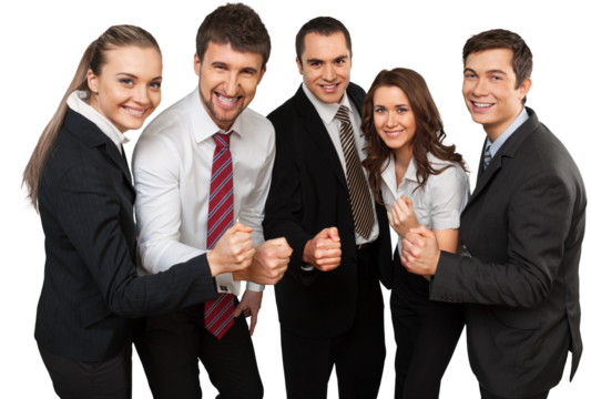 Business team celebrating success on background
