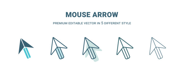 mouse arrow icon in 5 different style. Outline, filled, two color, thin mouse arrow icon. Editable vector can be used web and mobile