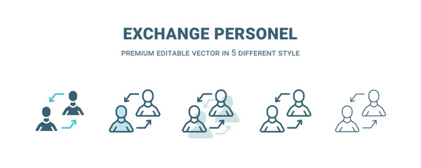 exchange personel icon in 5 different style. Outline, filled, two color, thin exchange personel icon. Editable vector can be used web and mobile - obrazy, fototapety, plakaty