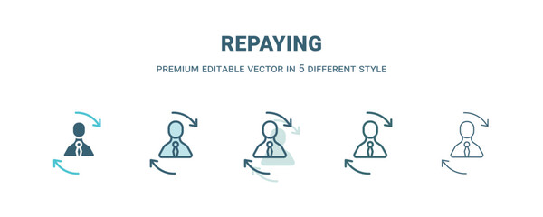 repaying icon in 5 different style. Outline, filled, two color, thin repaying icon. Editable vector can be used web and mobile