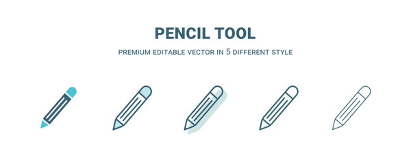 pencil tool icon in 5 different style. Outline, filled, two color, thin pencil tool icon. Editable vector can be used web and mobile
