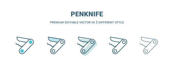 penknife icon in 5 different style. Outline, filled, two color, thin penknife icon. Editable vector can be used web and mobile