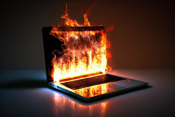 laptop with fire