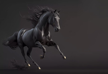 Obraz na płótnie Canvas Black horse on a dark background. Horse. Banner. Copy space. Generative AI
