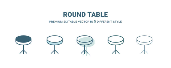 round table icon in 5 different style. Outline, filled, two color, thin round table icon. Editable vector can be used web and mobile