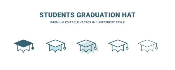 students graduation hat icon in 5 different style. Outline, filled, two color, thin students graduation hat icon. Editable vector can be used web and mobile