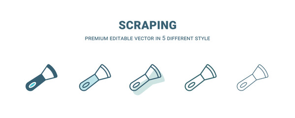 scraping icon in 5 different style. Outline, filled, two color, thin scraping icon. Editable vector can be used web and mobile