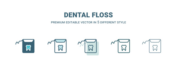 dental floss icon in 5 different style. Outline, filled, two color, thin dental floss icon. Editable vector can be used web and mobile