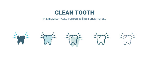 clean tooth icon in 5 different style. Outline, filled, two color, thin clean tooth icon. Editable vector can be used web and mobile
