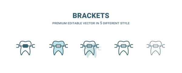 brackets icon in 5 different style. Outline, filled, two color, thin brackets icon. Editable vector can be used web and mobile