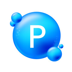 Phosphorus, P. Icon structure chemical element round shape circle light blue. Chemical element of periodic table