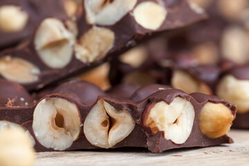 large pieces of milk chocolate with roasted hazelnuts