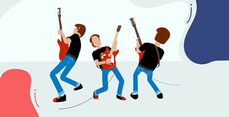 vector set of flat men playing guitar with various styles