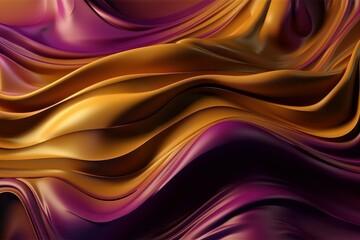 Abstract background of golden and purple silk or satin fabric with some smooth wavy lines, Generative Ai