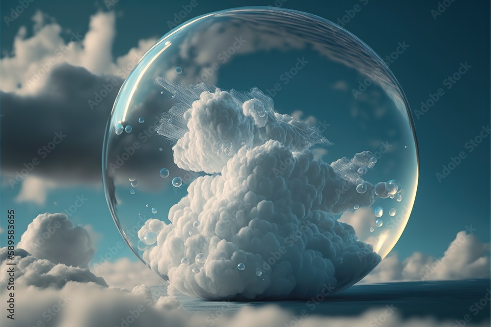 Poster beautiful modern abstract artwork of the sky captured in the transparent sphere bubble that reflect 