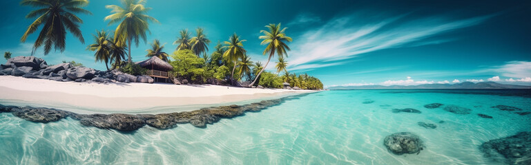 Fototapeta na wymiar Tropical beach with palm tree. Generative AI