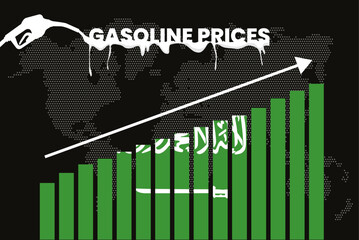 Increasing of gasoline prices in Saudi Arabia, bar chart graph, rising values news banner idea