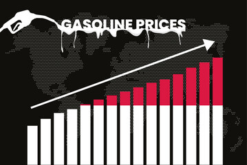 Increasing of gasoline prices in Singapore, bar chart graph, rising values news banner idea