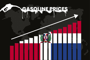 Increasing of gasoline prices in Dominican Republic, bar chart graph, rising values news banner idea