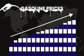 Increasing of gasoline prices in Greece, bar chart graph, rising values news banner idea