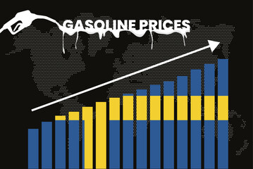 Increasing of gasoline prices in Sweden, bar chart graph, rising values news banner idea