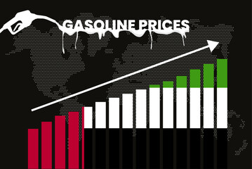 Increasing of gasoline prices in UAE, bar chart graph, rising values news banner idea