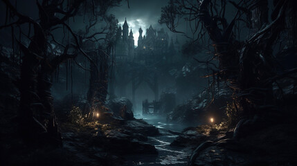 Fototapeta premium Dark fantasy castle. AI