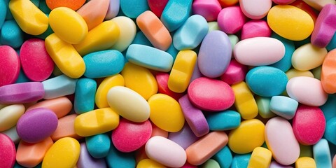 Fototapeta na wymiar Multicolored sugar candy dragees, background. Generative AI