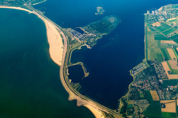 Aerial view of road crossing the sea in sweden