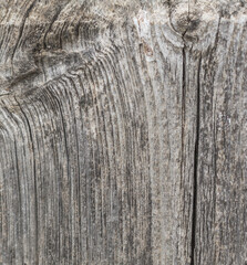 Old weathered wood with cracks and knots in the wood.
