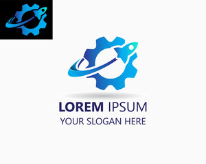 gear rocket logo design template. launch business start up project management. gear and rocket illustration vector  