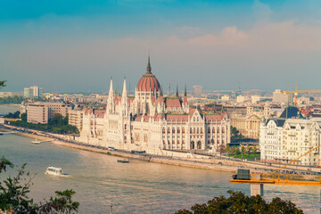 Fototapeta na wymiar City hall of Budapest on the Danube river, Hungary