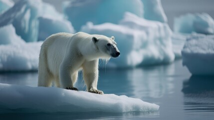 Obraz na płótnie Canvas A magnificent Polar Bear on a melting iceberg. Generative Ai.