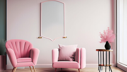 Modern living room interior with pink chair minimalis mockup 10