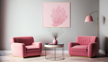 Modern living room interior with pink chair minimalis mockup 12
