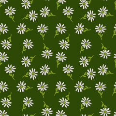 Doodle chamomile seamless pattern. Hand drawn ditsy print. Abstract floral ornament. Simple botanical backdrop.