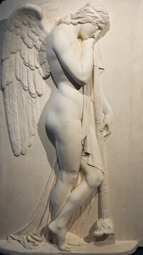 Funeral Angel by Antonio Canova, 1818. Ancient statue, vintage art