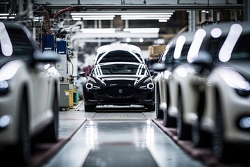 Production assembly line of modern cars. Ai generative.