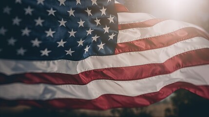 Obraz premium USA flag. American flag. American flag blowing in the wind, Abstract holiday background. Generative AI.