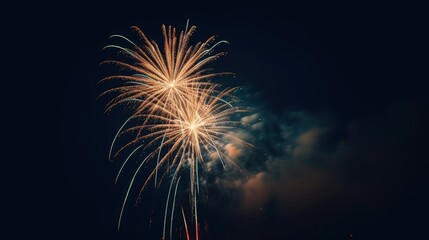Fototapeta premium Orange Fireworks Blue Background 4th of July holiday concept. Generative AI.