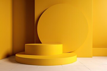 Bright and Eye-Catching Yellow Dais: Perfect For Showcasing Your Products, Advertising, or Design. Generative AI